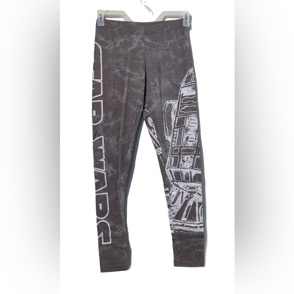 Star Wars (S) Mighty Fine R2D2 Leggings Sz L Junior Grey White Bleach Wash EUC